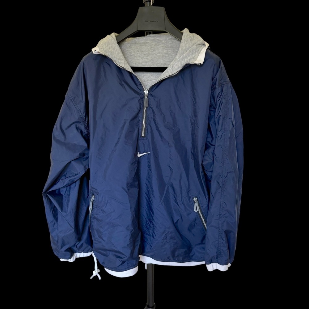 Y2K Nike Reversible Windbreaker Jacket L/XL Center Swoosh Half Zip Pullover